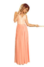 Load image into Gallery viewer, 211-4 LEA long dress with lace neckline - peach