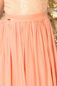 211-4 LEA long dress with lace neckline - peach