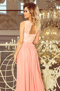 211-5 LEA long dress with lace neckline - light pink