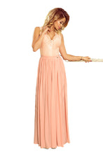 Load image into Gallery viewer, 211-5 LEA long dress with lace neckline - light pink