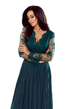 Load image into Gallery viewer, 213-1 ARATI long dress with embroidered neckline and long sleeves - dark green