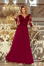 Load image into Gallery viewer, 213-2 ARATI long dress with embroidered neckline and long sleeves - burgundy color