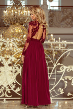 Load image into Gallery viewer, 213-2 ARATI long dress with embroidered neckline and long sleeves - burgundy color