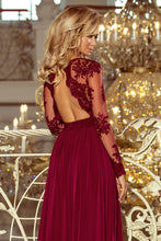 Load image into Gallery viewer, 213-2 ARATI long dress with embroidered neckline and long sleeves - burgundy color