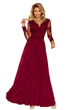 Load image into Gallery viewer, 213-2 ARATI long dress with embroidered neckline and long sleeves - burgundy color
