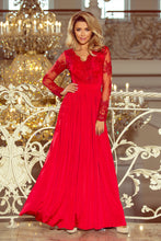 Load image into Gallery viewer, 213-3 ARATI long dress with embroidered neckline and long sleeves - red color
