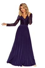 Load image into Gallery viewer, 214-1 MADLEN long dress with lace neckline and long sleeves - dark blue