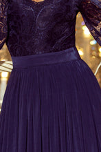 Load image into Gallery viewer, 214-1 MADLEN long dress with lace neckline and long sleeves - dark blue