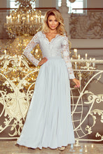Load image into Gallery viewer, Numoco 214-2 MADLEN long dress with lace neckline and long sleeves - grey colour
