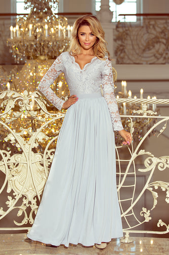Numoco 214-2 MADLEN long dress with lace neckline and long sleeves - grey colour
