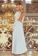 Load image into Gallery viewer, Numoco 214-2 MADLEN long dress with lace neckline and long sleeves - grey colour