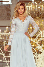 Load image into Gallery viewer, Numoco 214-2 MADLEN long dress with lace neckline and long sleeves - grey colour