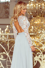 Load image into Gallery viewer, Numoco 214-2 MADLEN long dress with lace neckline and long sleeves - grey colour