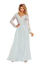 Load image into Gallery viewer, Numoco 214-2 MADLEN long dress with lace neckline and long sleeves - grey colour