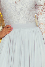 Load image into Gallery viewer, Numoco 214-2 MADLEN long dress with lace neckline and long sleeves - grey colour