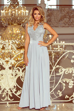 Load image into Gallery viewer, Numoco 215-1 LEA long sleeveless dress with embroidered cleavage - silver color