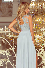 Load image into Gallery viewer, Numoco 215-1 LEA long sleeveless dress with embroidered cleavage - silver color