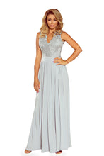 Load image into Gallery viewer, Numoco 215-1 LEA long sleeveless dress with embroidered cleavage - silver color