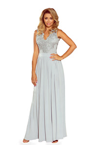 Numoco 215-1 LEA long sleeveless dress with embroidered cleavage - silver color