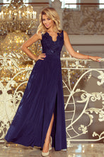 Load image into Gallery viewer, 215-2 LEA long sleeveless dress with embroidered cleavage - dark blue