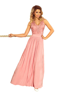 Numoco 215-3 LEA long sleeveless dress with embroidered cleavage - pink