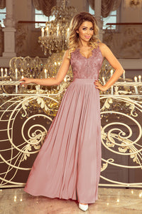 Numoco 215-5 LEA long sleeveless dress with embroidered cleavage - TAUPE