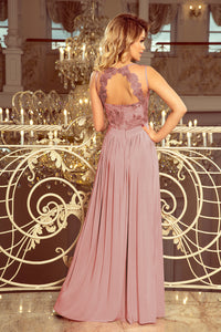 Numoco 215-5 LEA long sleeveless dress with embroidered cleavage - TAUPE