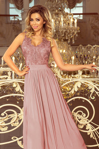 Numoco 215-5 LEA long sleeveless dress with embroidered cleavage - TAUPE