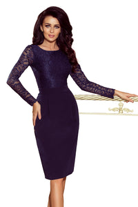 216-1 EMMA elegant pencil dress with lace - navy blue