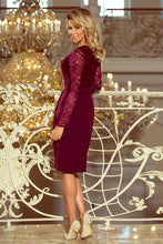Load image into Gallery viewer, 216-3 EMMA elegant pencil dress with lace - Burgundy color