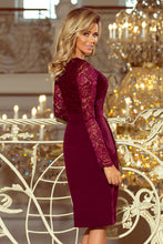 Load image into Gallery viewer, 216-3 EMMA elegant pencil dress with lace - Burgundy color