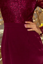 Load image into Gallery viewer, 216-3 EMMA elegant pencil dress with lace - Burgundy color