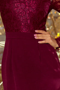 216-3 EMMA elegant pencil dress with lace - Burgundy color