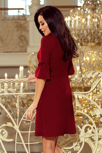 217-3 NEVA Trapezoidal dress with flared sleeves - Burgundy color