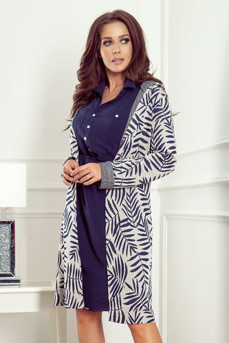 Numoco 218-3 Coat with hood and pockets - blue leaves