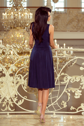 219-1 GIULIA - Flared midi dress with a neckline - NAVY BLUE