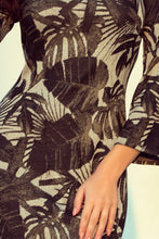 Load image into Gallery viewer, 221-1 Dress with flared sleeve - leaves - KHAKI