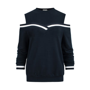 Numoco 223-1 Comfortable sweatshirt with bare shoulders - navy blue