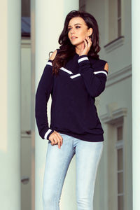 Numoco 223-1 Comfortable sweatshirt with bare shoulders - navy blue