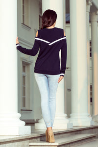 Numoco 223-1 Comfortable sweatshirt with bare shoulders - navy blue