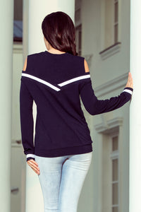 Numoco 223-1 Comfortable sweatshirt with bare shoulders - navy blue
