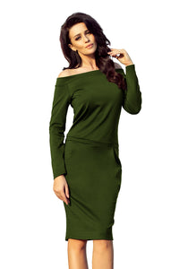 225-1 RAYA Dress with bare shoulders - khaki