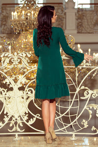 226-1 PARI Dress with ruffles - dark green