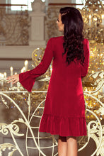 Load image into Gallery viewer, Numoco 226-2 PARI Dress with ruffles - Burgundy color