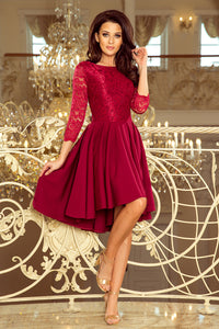 Numoco 231-1 OLIVIA - asymmetrical dress with lace - burgundy color