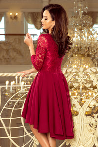 Numoco 231-1 OLIVIA - asymmetrical dress with lace - burgundy color