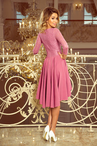 231-2 OLIVIA - asymmetrical dress with lace - light purple