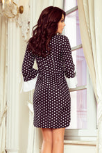 Load image into Gallery viewer, 232-1 GRACE dress with white sleeves - black in white polka dots