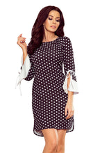 Load image into Gallery viewer, 232-1 GRACE dress with white sleeves - black in white polka dots