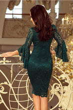 Load image into Gallery viewer, Numoco 234-2 Lace dress with flared sleeves - green
